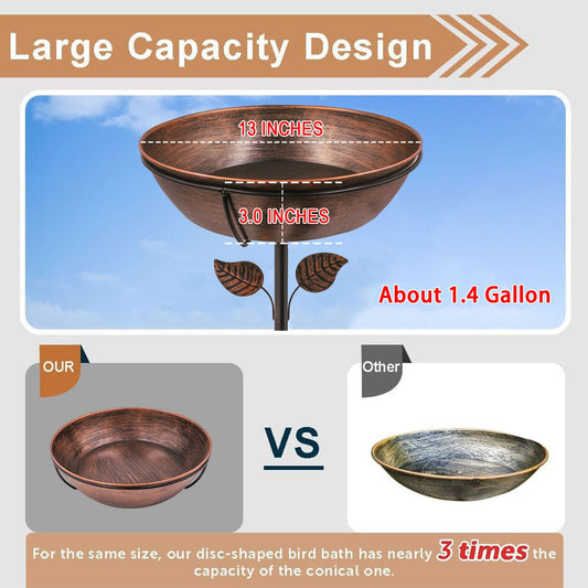 3" Deep Metal Bird Bath Removable 13" Dia Bowl