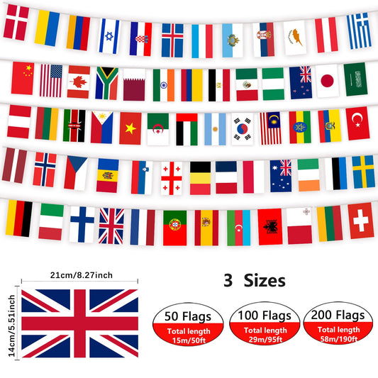 🌍 Extra Long Gameday String Flags Bunting (Up to 164FT) | USA & World Nations Banner 🏟️