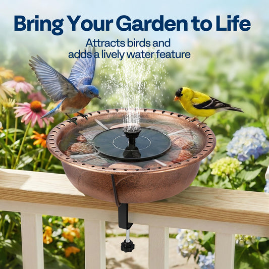 Deck Mounted Bird Bath with Solar Fountain