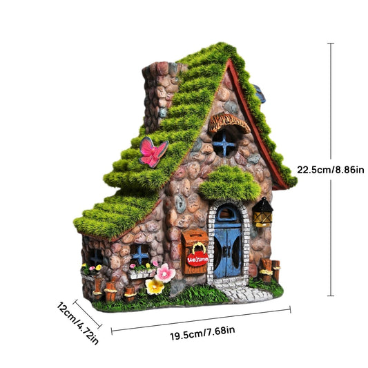 Resin Fairy House Statues with Solar Powered Lights