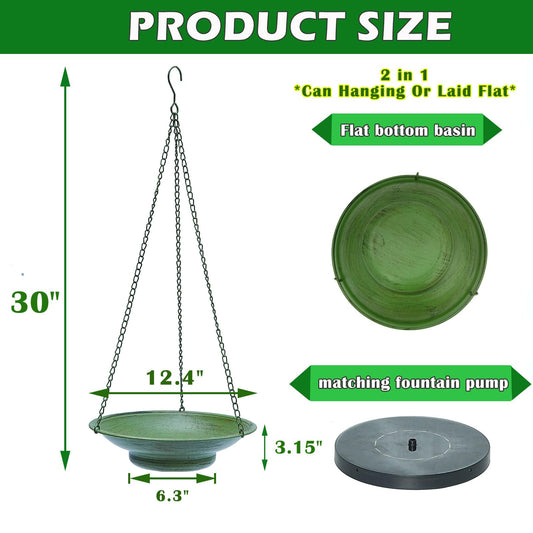 Solar Fountain Hanging Bird Bath, Metal Bird Bath Bubbler