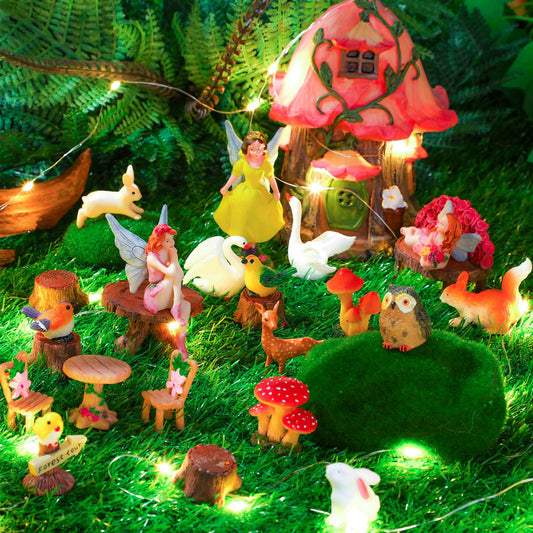 Soaoo 25 Pcs Fairy House Garden Figurines Kit Spring Garden Decor